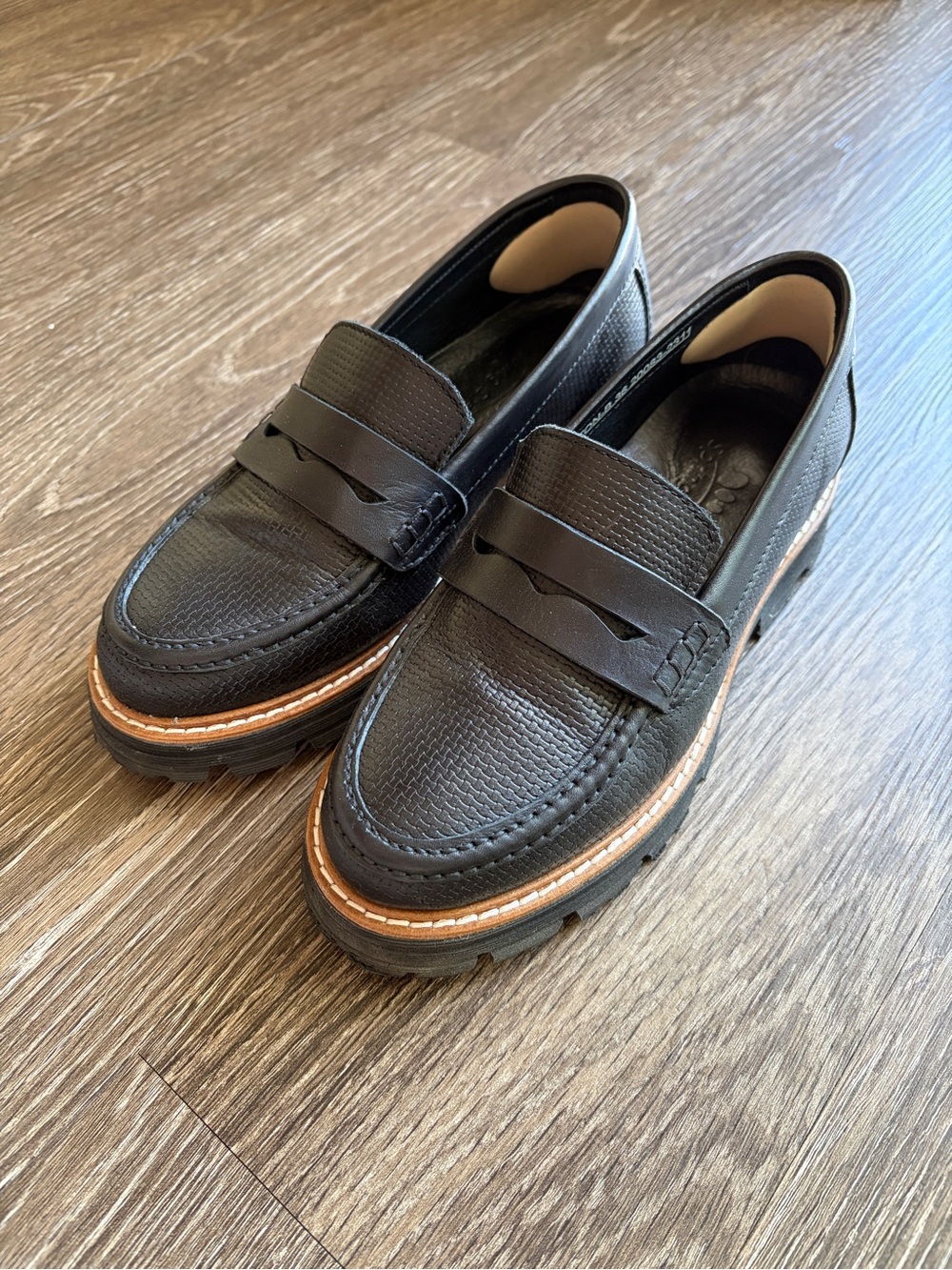 Spring Step Lexington Black Leather Lug-Sole Penny Loafers